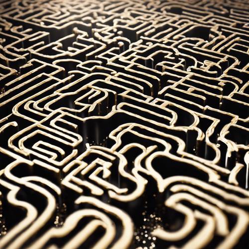 A black and gold glittered maze against a white background