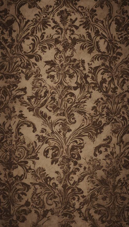 A dark brown damask pattern with a slight distressed texture, giving an antique touch.