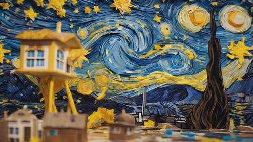 Un modelo 3D de La noche estrellada de Vincent Van Gogh, con los azules y amarillos intensos que cobran vida.