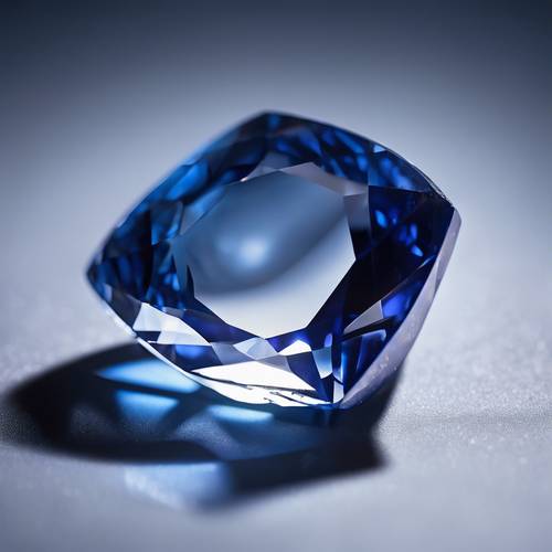 Daya tarik estetis yang kuat dari kristal safir biru tua dipotong sempurna dan disajikan dengan latar belakang yang gelap.