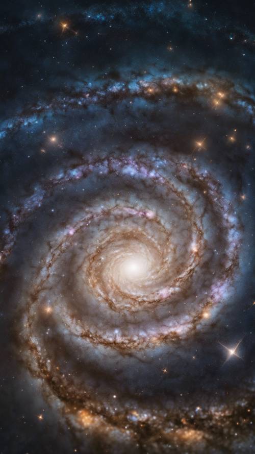 مجرة حلزونية، تدور في أعماق الفضاء، وتنتشر فيها نجوم متفاوتة السطوع مثل حبات الرمل.
