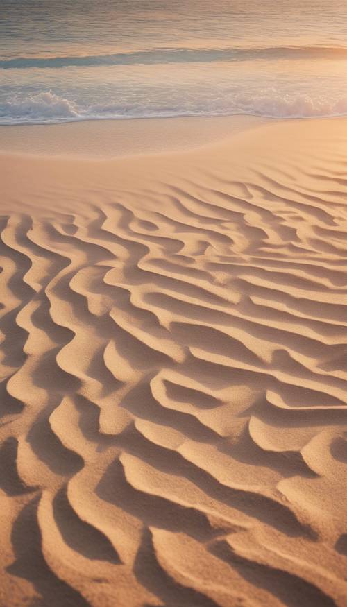 A sunny beach with tan-coloured sands in a whimsical pattern beneath a soft sunset light. Tapet [6e8c103caa094a8fbcd5]