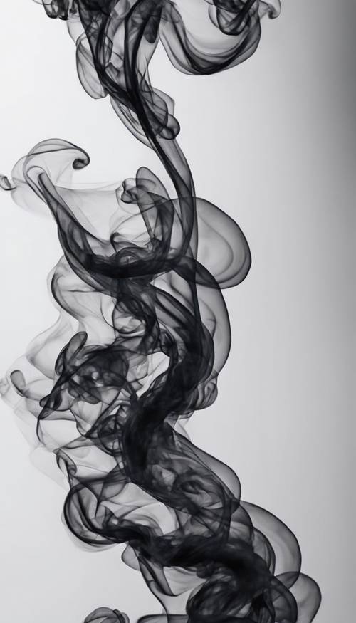 עשן שחור, מסתחרר בדוגמאות מורכבות על רקע לבן עז.