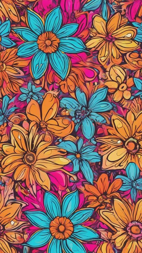 Un motif floral psychédélique vibrant des années 60.