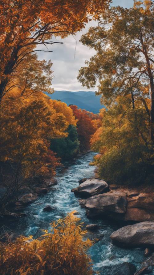 秋天色彩绚丽的蓝山全景。