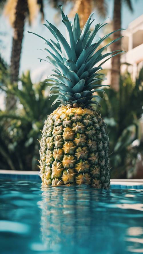 Une piscine en forme d&#39;ananas remplie d&#39;eau bleue et fraîche.