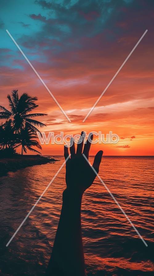 Tropical Sunset Hand Silhouette