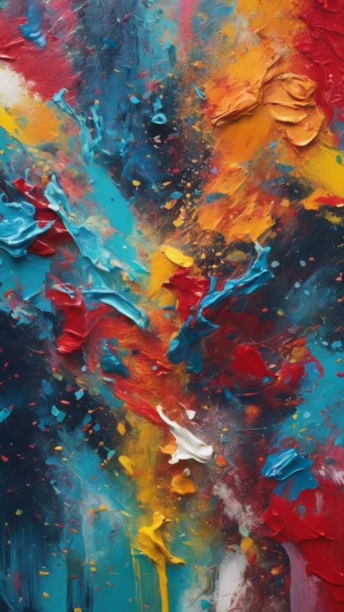 Ein lebendiges und dynamisches abstraktes Gemälde mit auffälligen, kräftigen Farben