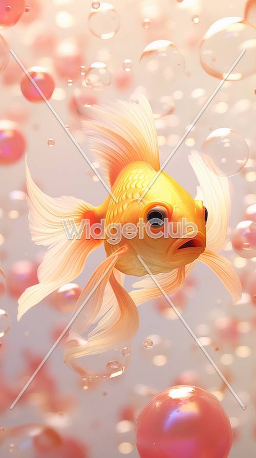 Золотая рыбка плавает в пузырьках