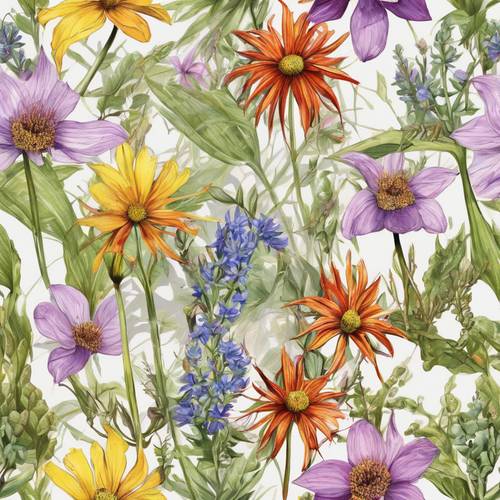 A detailed botanical illustration of Florida’s native wildflowers, with vibrant colors and accurate representations.