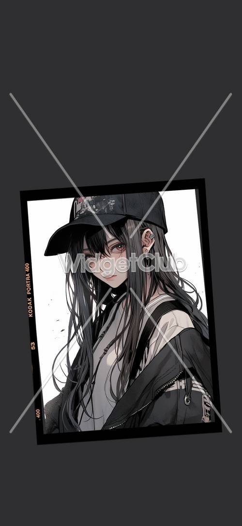 Cool Anime Girl avec casquette et tenue élégante