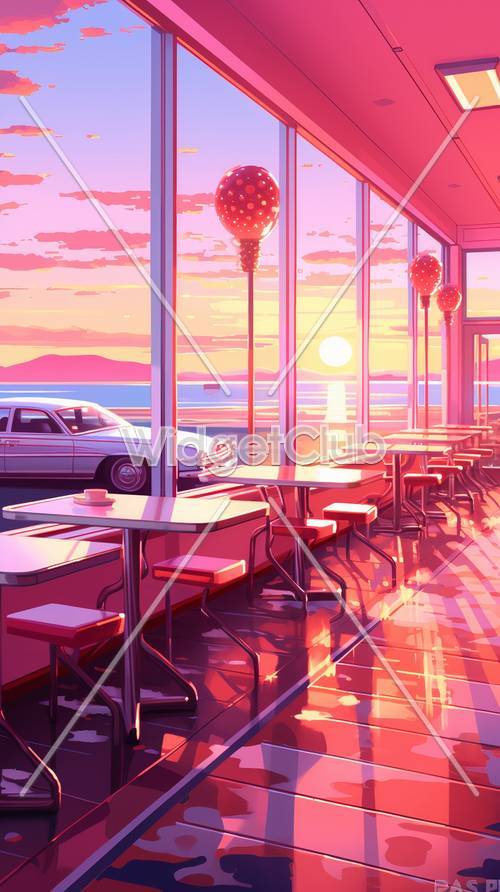 Sunset View from a Retro Diner