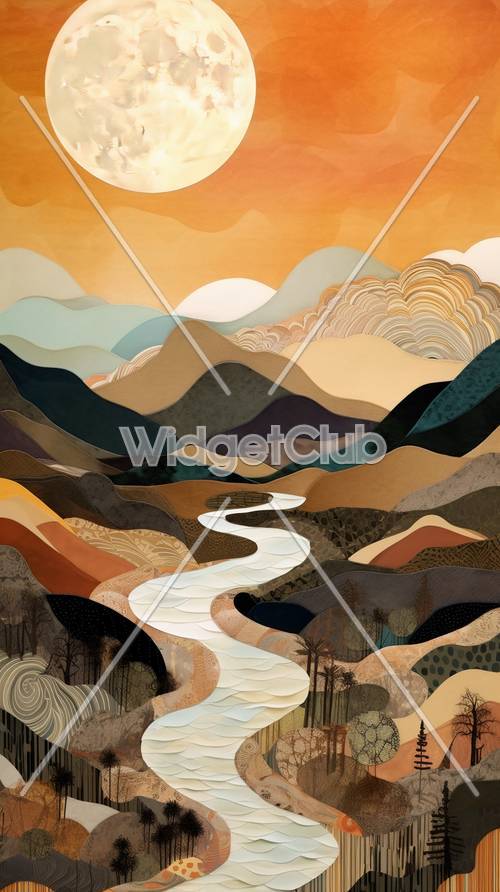 色と川が美しい丘の壁紙