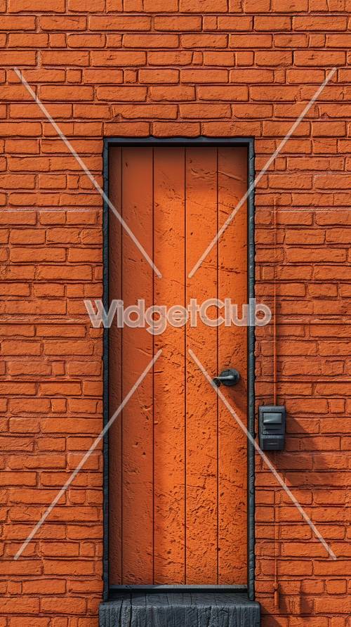 باب برتقالي على جدار من الطوب