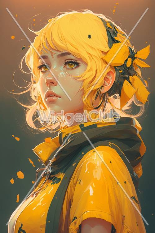 Bright Yellow and Sunflower Girl Illustration