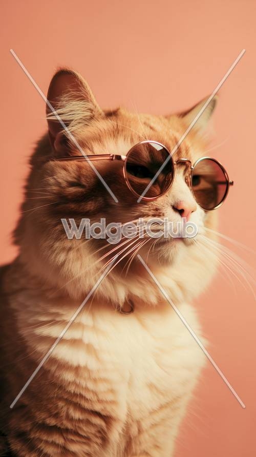Cool Glasses Cat on Pink Background壁紙[3877bc1da58342f08c50]