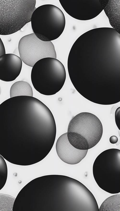 ダークな球体が泡のように連続したデザインの壁紙 - 銀色の輪郭が映えるノワールな背景