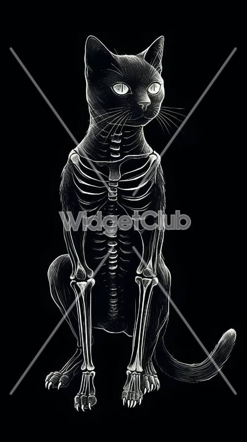 Illustrazione dello scheletro del gatto su sfondo nero