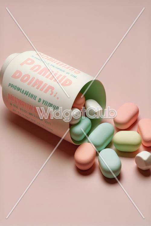 Bunte Pillen fallen aus einem Behälter