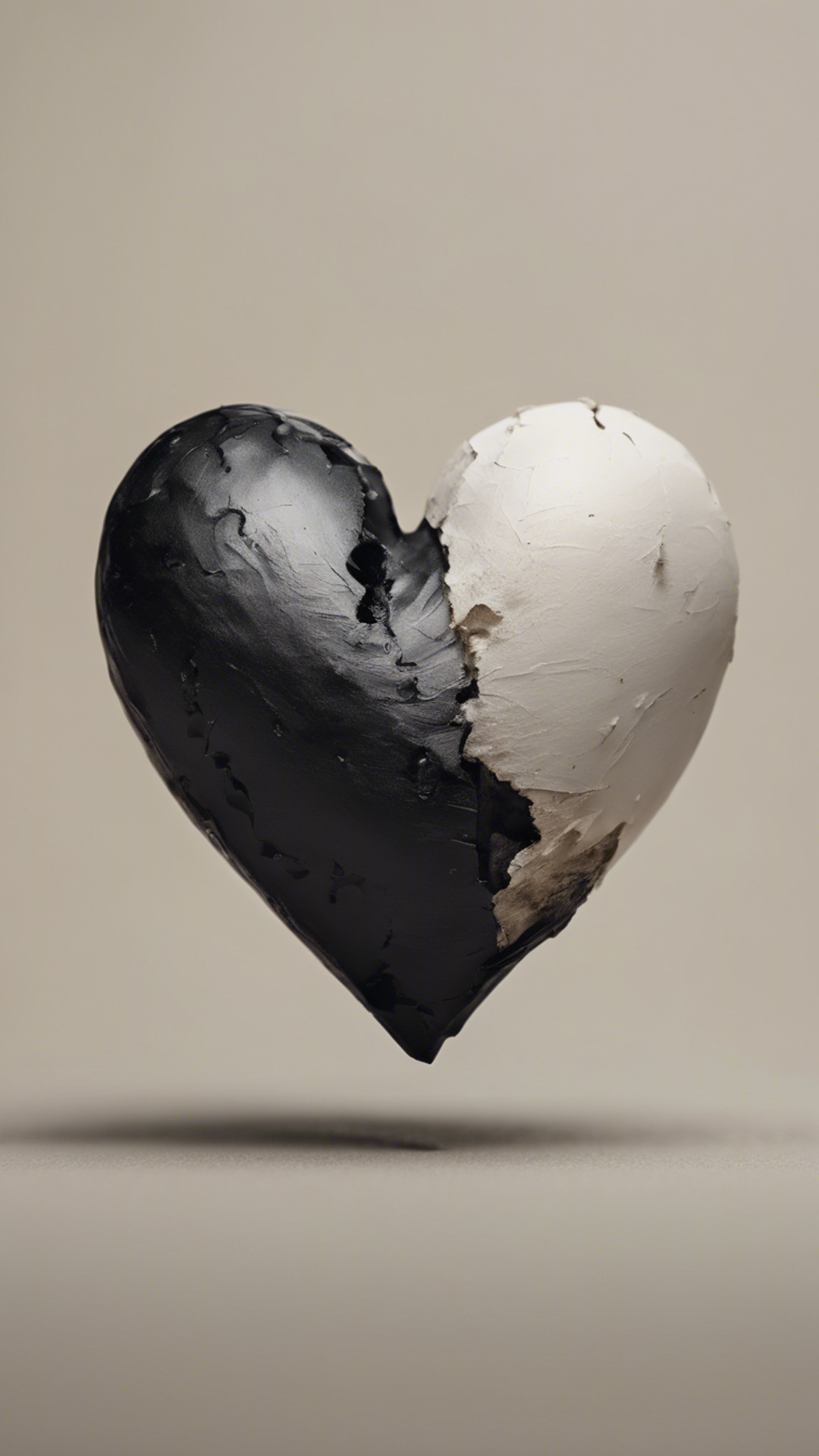 A black heart on one side and a white heart on the other side, against a neutral color background. Behang[e1ad96bec27b409fa1a8]
