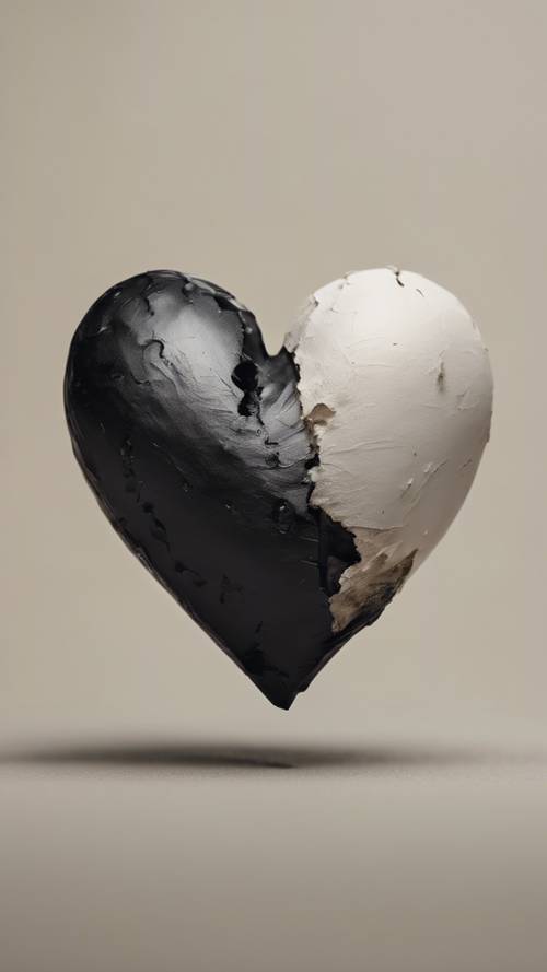 Nötr renkli bir arka plan üzerinde bir tarafta siyah bir kalp, diğer tarafta beyaz bir kalp.