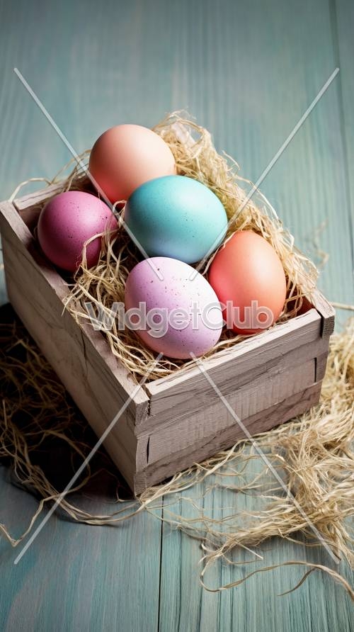 Colorful Easter Eggs in a Wooden Box Wallpaper[b8a58980a2264621ae68]