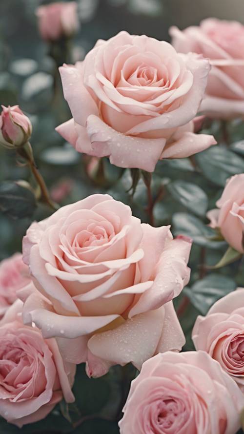 一束盛開的淡粉色玫瑰。