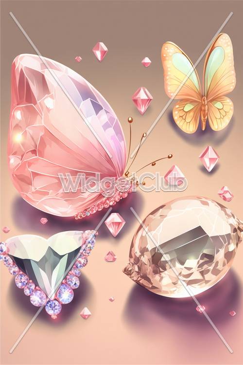 宝石と蝶のきらめく壁紙