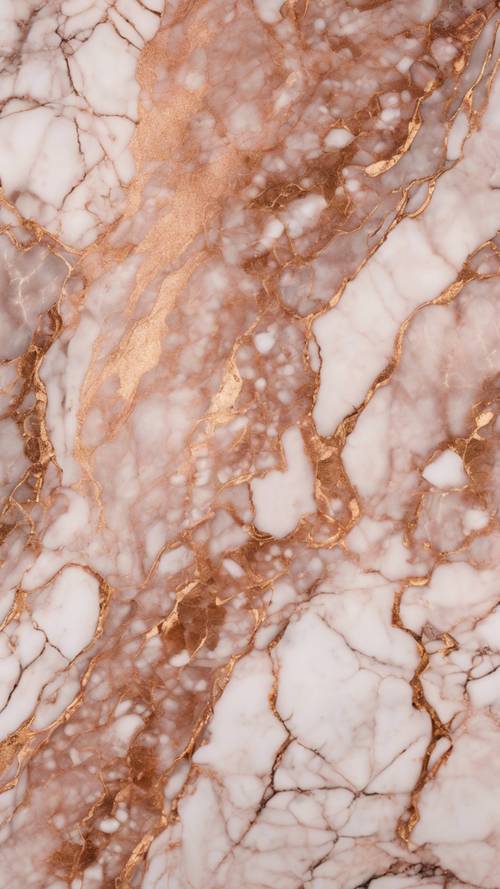 Vue détaillée de la texture du marbre or rose avec des veines dorées.