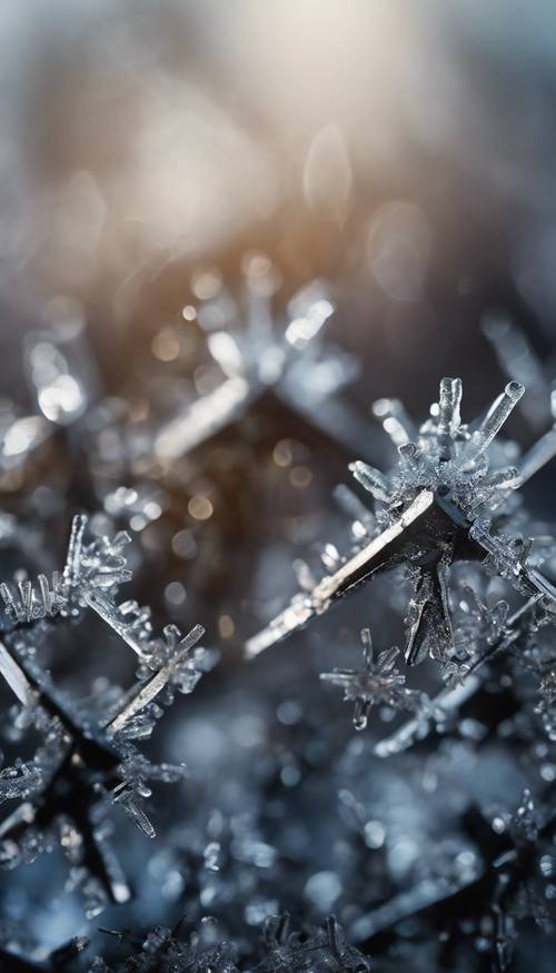 A macro view of black ice crystals forming intricate patterns. Tapet [22ba9df98924484db8cd]