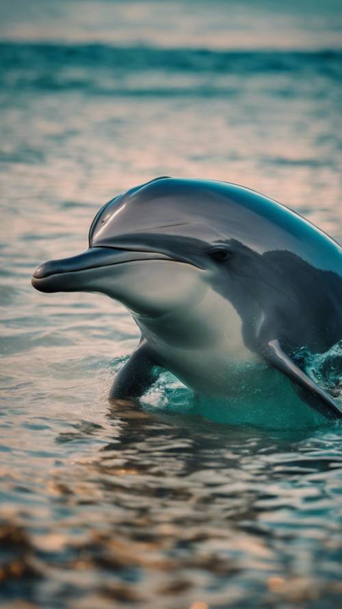 Un delfino cupo che indugia vicino al fondale marino, piangendo la perdita di un compagno in una sepoltura in mare, mentre le altre creature marine mantengono una rispettosa distanza.