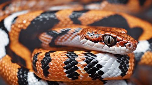 A detailed rendering of a corn snake's intricate orange, black, and white scales. Tapeta na zeď [793067745cf049098b0d]