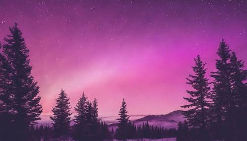 Aurora borealis merah muda muda hingga lavender yang megah menerangi langit malam yang cerah.