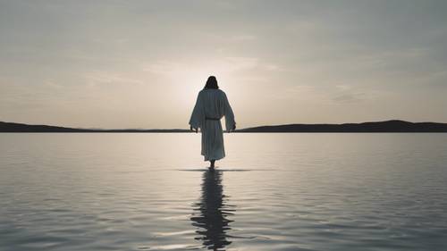 Jesús caminando sobre el agua representado en un estilo de arte lineal minimalista. Fondo de pantalla [c63e13f2b0e446da8376]