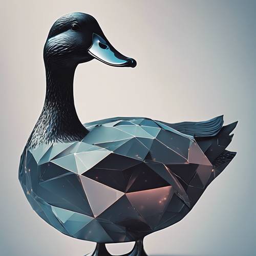 Ein minimalistisches Design einer schlanken, modernen Ente mit geometrischen Formen und kühlen Tönen.