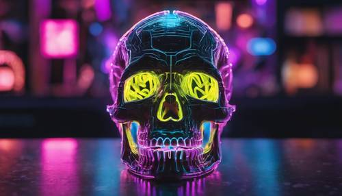 A three-dimensional skull made from streaming neon lights. Divar kağızı [1fddcdb55bcf406d9dc0]