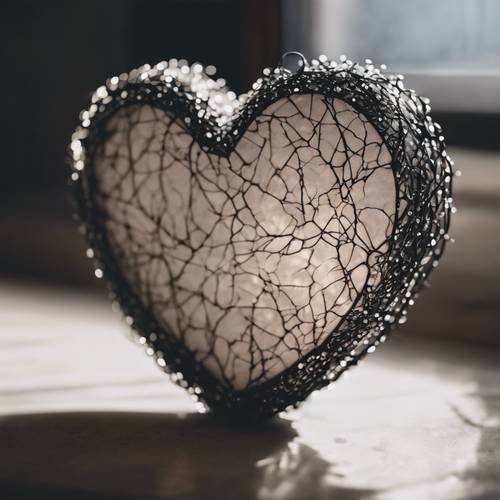 Một trái tim trắng sáng được bao phủ bởi một trái tim đen bóng, tượng trưng cho hy vọng trong bóng tối.