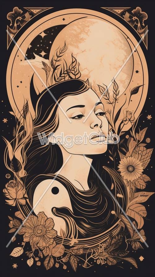 Dreamy Golden Stars and Moon Girl Art Wallpaper[615e9f1f932844f9ac16]
