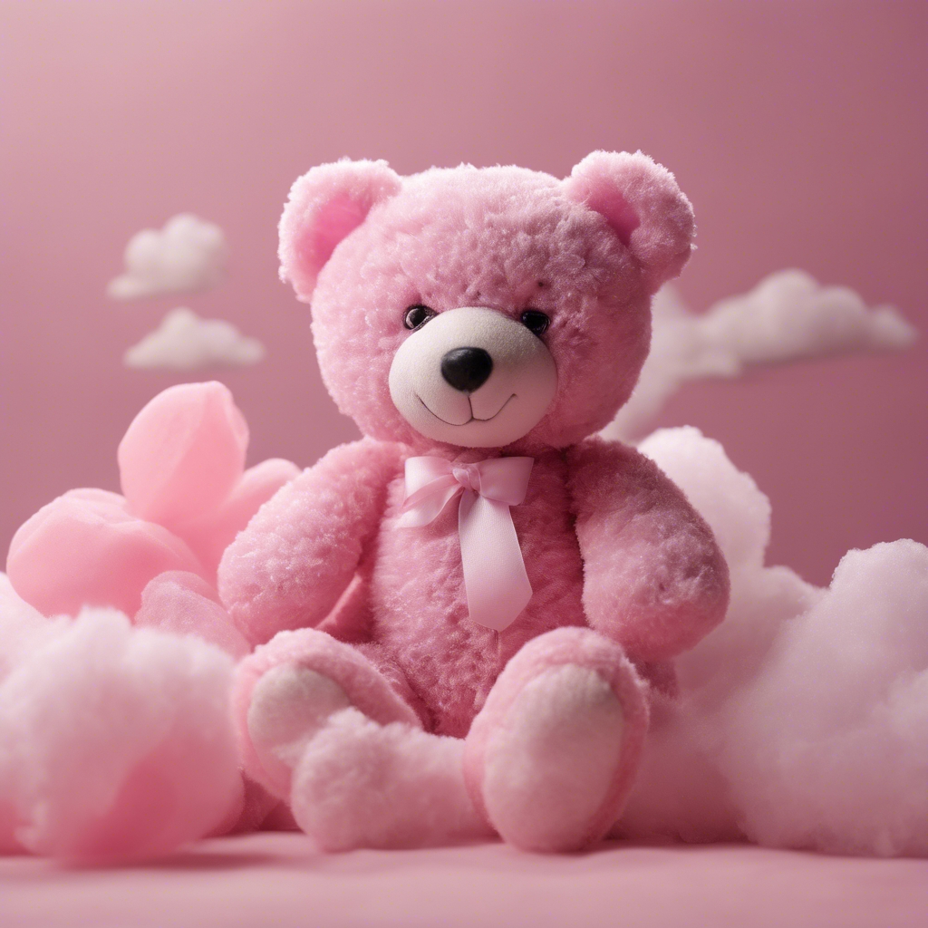 A pink teddy bear sitting on a cloud. Behang[272a58f7ac734c968675]