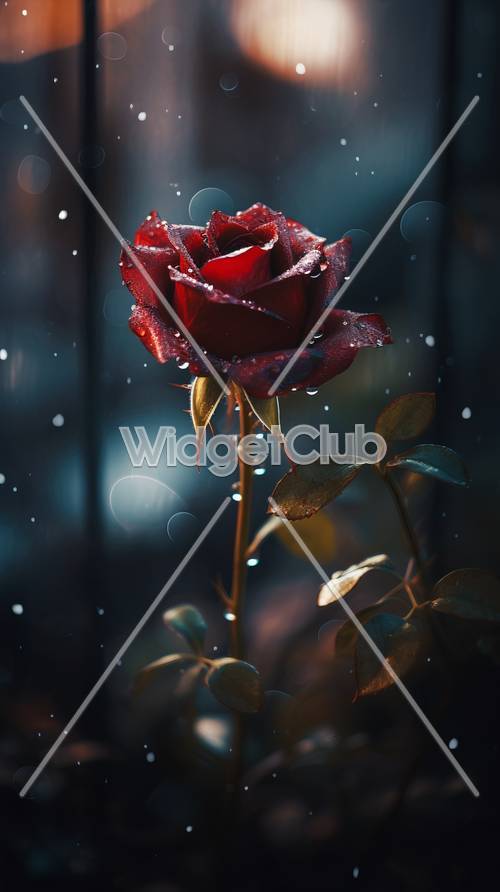 Потрясающая красная роза с каплями росы
