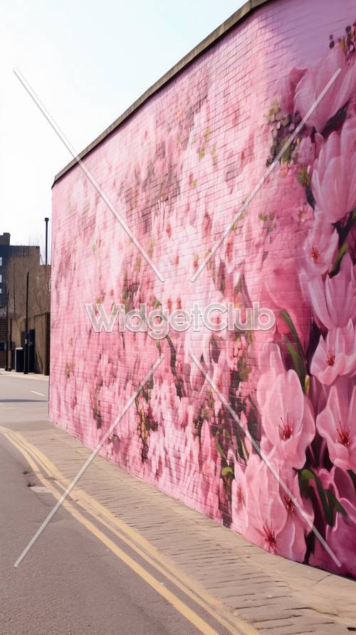 Розовые вишни на городской стене