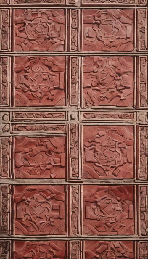 An elaborate red tile pattern on the floor of an ancient Roman villa.