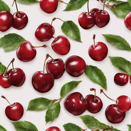 Seamless pattern of bright red cherries on a white beach sand background. Tapeta [cb3613c60cd8461f8a83]