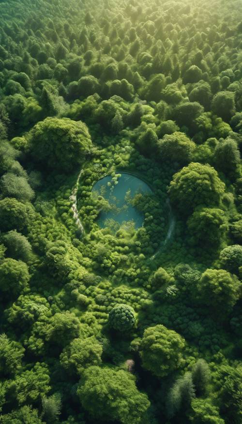 Zdrowy las pokrywający całą planetę bujną zielenią widzianą z kosmosu.