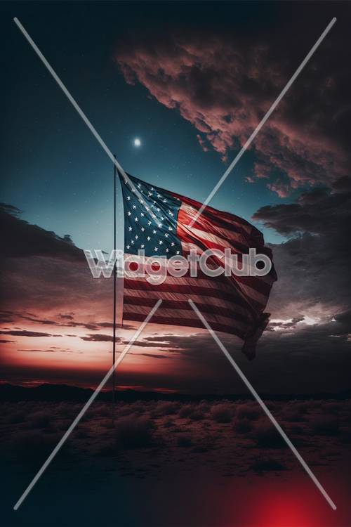 سماء الليل المرصعة بالنجوم مع العلم الأمريكي