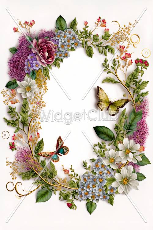 Kwiatowa ramka z kolorowymi motylami idealna do dekoracji pokoju