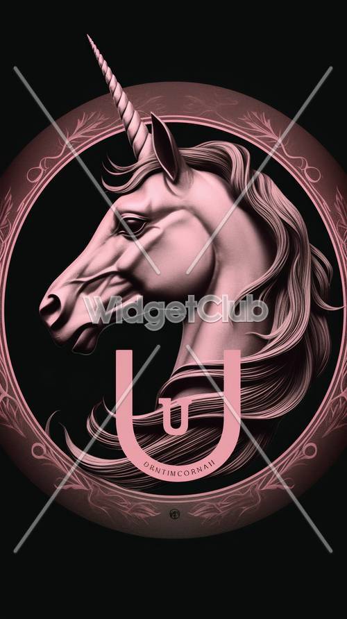 Unicornio Mágico en Círculo Rosa y Negro