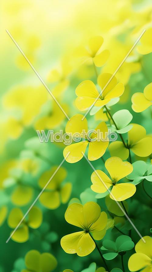 Bright Yellow Flowers on Spring Green Background