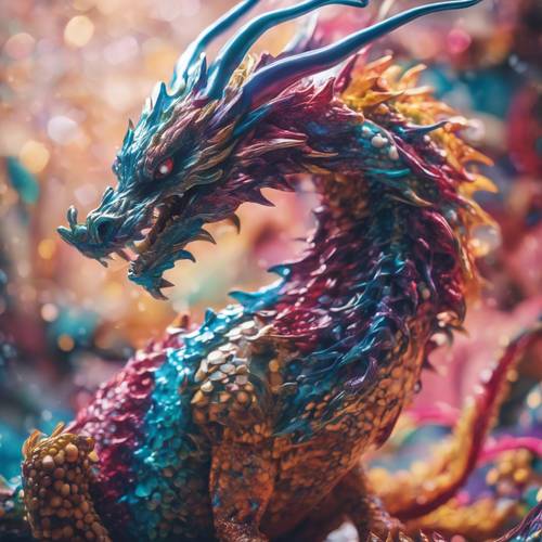 Una obra de arte de un dragón abstracto hecha de colores arremolinados. Fondo de pantalla [a4b908b6f38c47e298dd]