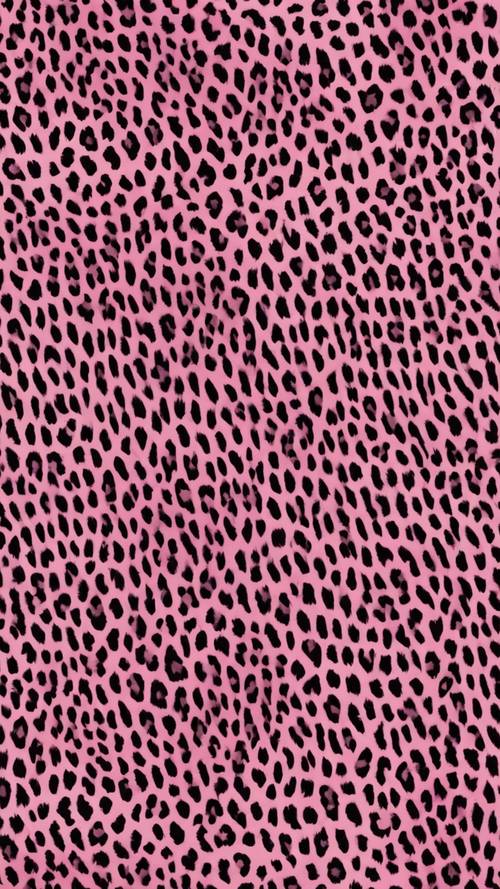 Um padrão giratório de estampa de leopardo rosa contra um fundo preto.